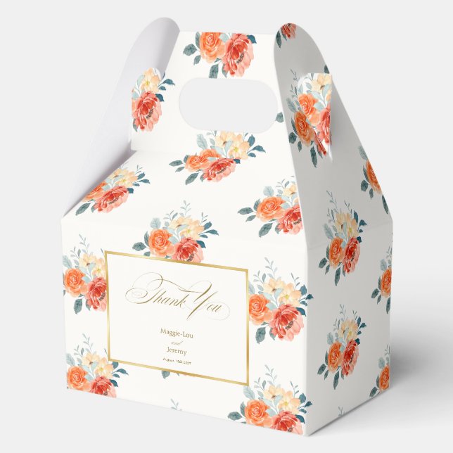 Elegant Gold Blush Floral Wedding Thank You Favor Box (Front)