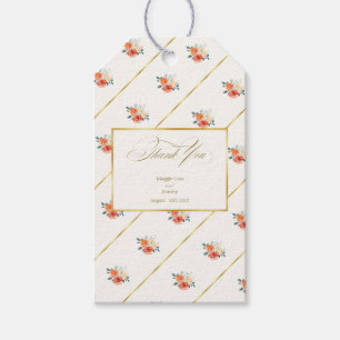 Elegant Gold Blush Floral Wedding Thank You Gift Tags