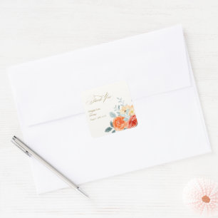 Elegant Gold Blush Floral Wedding Thank You Square Sticker
