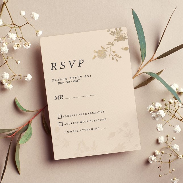 Elegant gold blush peach romantic floral RSVP  Invitation (Elegant gold blush peach romantic floral RSVP)