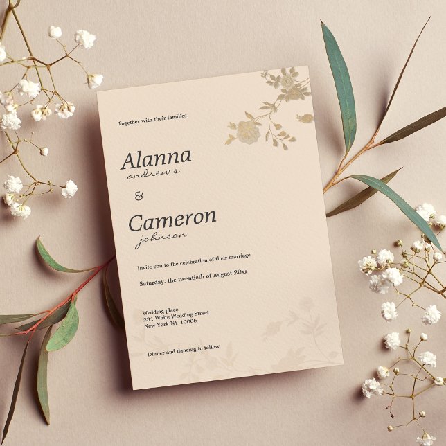 Elegant gold blush peach romantic floral Wedding Invitation (Elegant gold blush peach romantic floral Wedding)