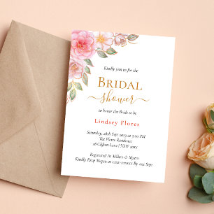 Elegant Gold Blush Pink Floral Bridal Shower Invitation