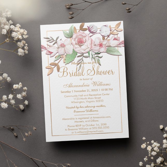 Elegant Gold Blush Pink Mint Floral Bridal Shower Invitation (Elegant Gold Blush Pink Mint Floral Bridal Shower )