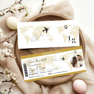 Elegant Gold Boarding pass Ticket Wedding Save The Date