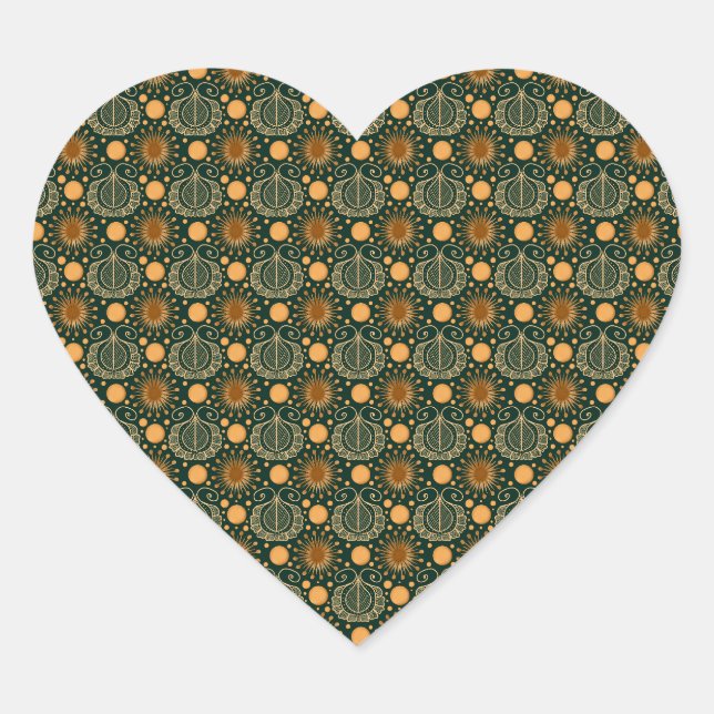 Elegant Gold Boho Ornamental Pattern  Heart Sticker (Front)