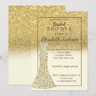 Elegant Gold Bokeh Glitter, Dress   Bridal Shower Invitation