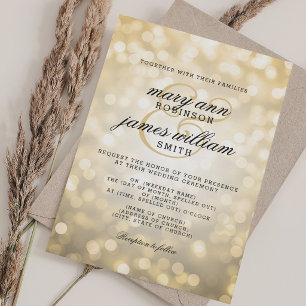 Elegant Gold Bokeh Lights Wedding  Invitation