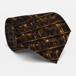 Elegant Gold Bookshelf Pattern Tie