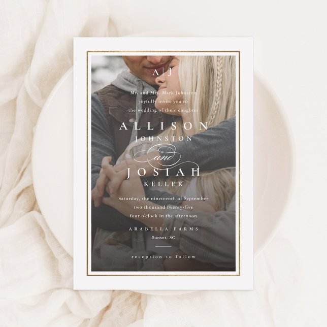 Elegant Gold Border 2 Photo Wedding Invitation (Creator Uploaded)