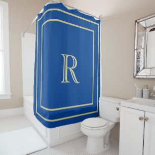 Elegant  Gold Border and Custom Monogram Blue  
