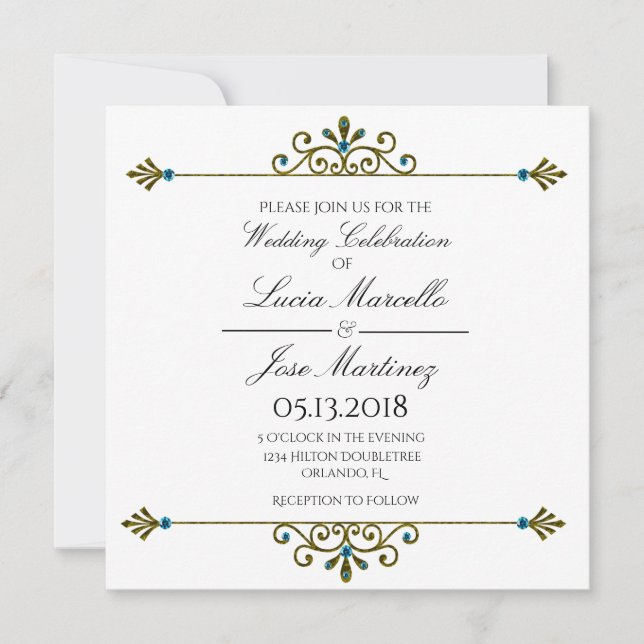 Elegant Gold Border Calligraphy Wedding Invitation (Front)