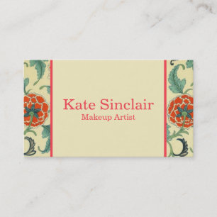 Elegant Gold Border Floral Design Makeup Artist Business Card