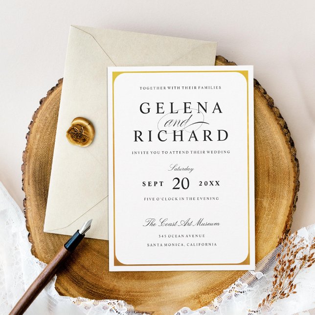 Elegant Gold Border Shimmer Wedding Invitation (Creator Uploaded)