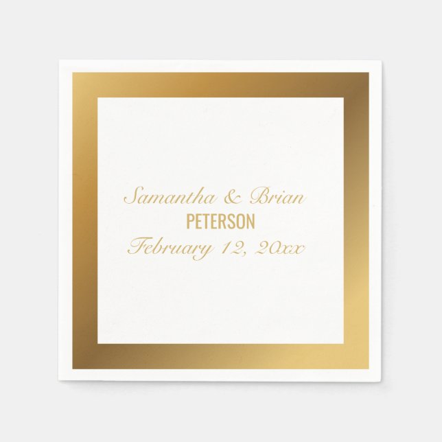 Elegant gold border wedding napkin (Front)