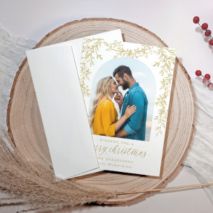 Elegant Gold Botanical Arch Photo Merry Christmas Holiday Card