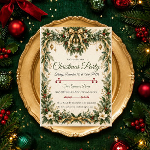 Elegant Gold Botanical Christmas Party Invitation