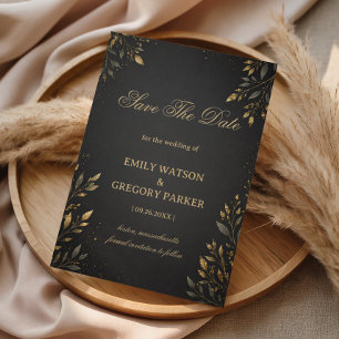 Elegant Gold Botanical Dark Save The Date