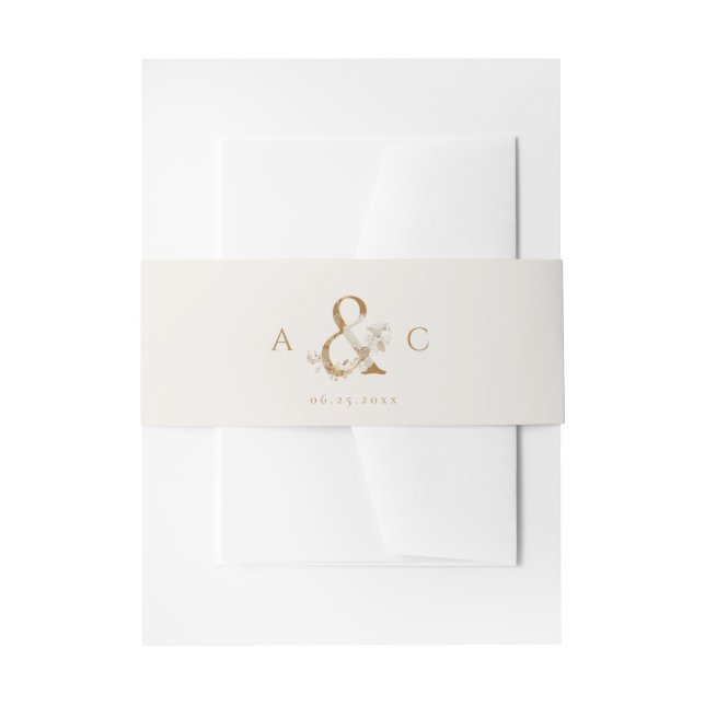 Elegant Gold Botanical Floral Monogram Wedding  Invitation Belly Band (Front Example)