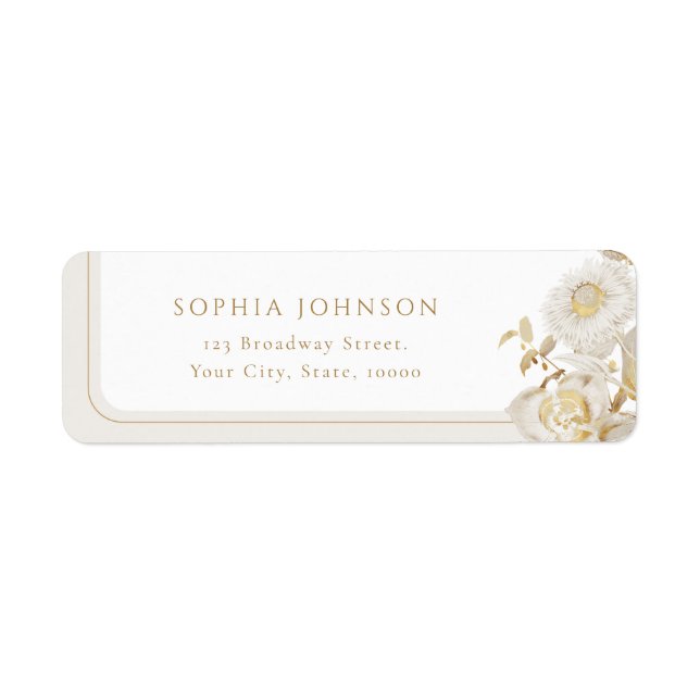 Elegant Gold Botanical Floral Return Address (Front)