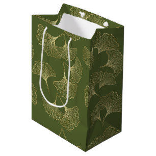 Elegant Gold Botanical Leaves Medium Gift Bag
