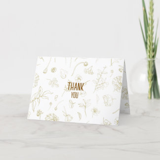 Elegant Gold Botanical Line Art Thank You Card