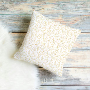 Elegant Gold Botanical Line Art Throw Pillow