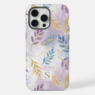 Elegant Gold Botanical Marble Mongram iPhone 15 Pro Max Case