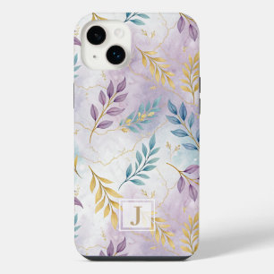 Elegant Gold Botanical Marble Mongram iPhone 14 Plus Case
