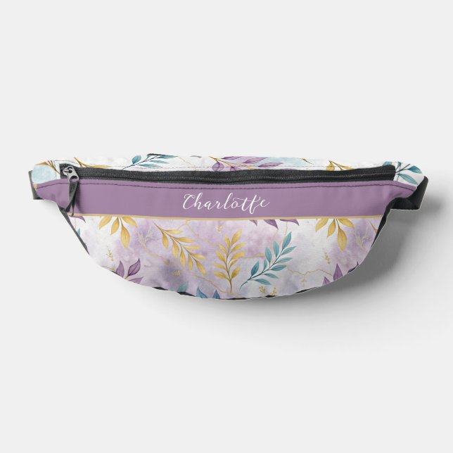 Elegant Gold Botanical Marble Personalized Fanny Pack (Lay Down)