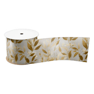 Elegant Gold Botanical Satin Ribbon