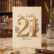Elegant Gold Botanical Typography 21st Birthday