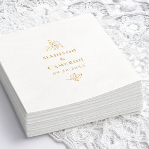 Elegant Gold Botanical Wedding Foil Napkins
