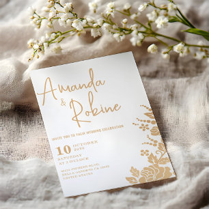Elegant Gold Botanical Wedding Invitation