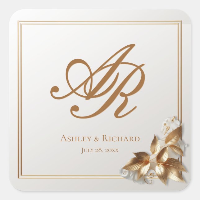 Elegant Gold Botanical Wedding  Square Sticker (Front)