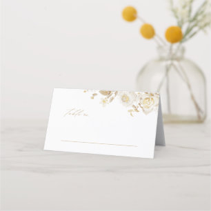 Elegant Gold Botanical Wreath Monogram Wedding Place Card