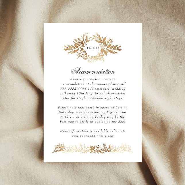 elegant gold botanical wreath wedding extra info enclosure card (Creator Uploaded)