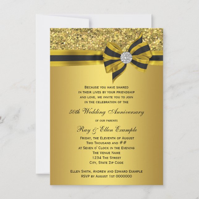 Elegant Gold Bow 50th Anniversary Party Invitation (Front)