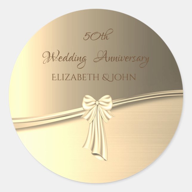 Elegant Gold ,Bow Anniversary Classic Round Sticker (Front)