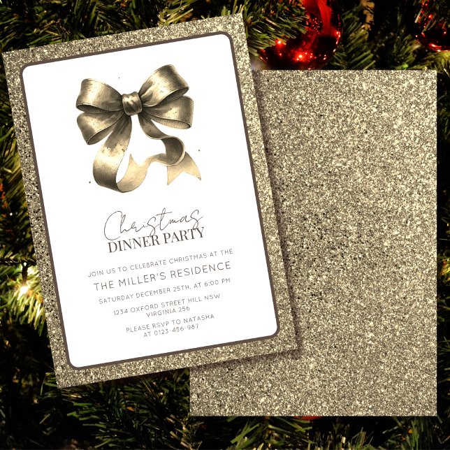Elegant Gold Bow Christmas Dinner Party Invitation (Creator Uploaded)