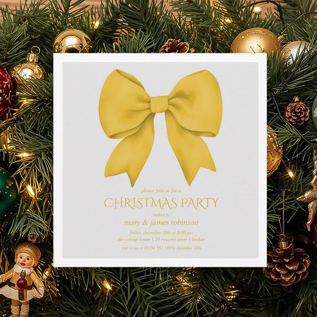 Elegant Gold Bow Christmas Holiday Party  Invitation (Elegant Gold Bow Christmas Holiday Party Invitation)
