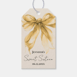 Elegant Gold Bow Coquette Script Sweet 16 Party  Gift Tags