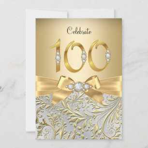 Elegant Gold Bow Diamond 100th Anniversary Invitation