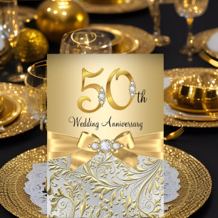 Elegant Gold Bow Diamond 50th Anniversary Invitation