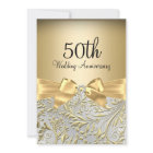 Elegant Gold Bow Floral Swirl 50th Anniversary