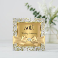 Elegant Gold Bow Floral Swirl 50th Anniversary sq