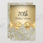 Elegant Gold Bow Floral Swirl 70th Birthday Party Invitation<br><div class="desc">Elegant Gold Bow Floral Swirl 70th Birthday Party Invitation. Elegant gold diamond bow & floral swirl design. Please note: All flat images! They do not have real jewels!</div>
