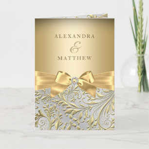 Elegant Gold Bow Golden Leaf Wedding 2 Invitation 