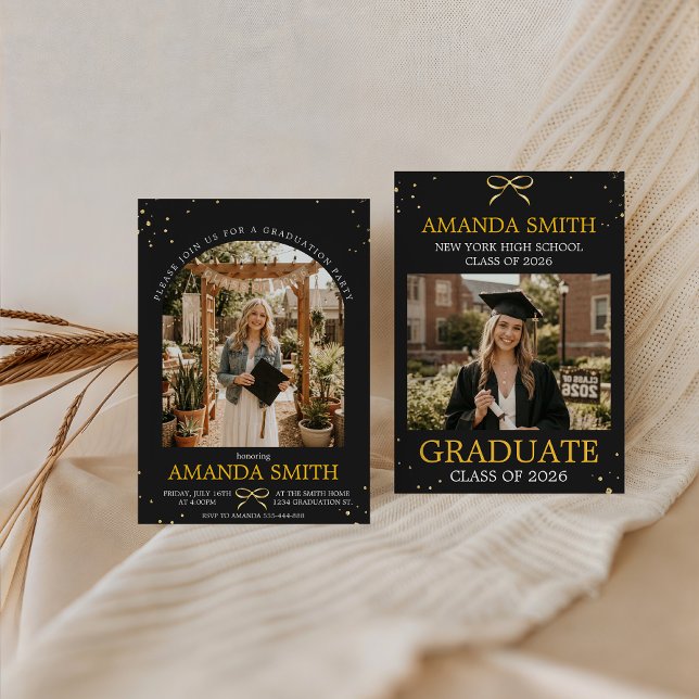 Elegant Gold Bow Graduation Photo Invitation (Creator Uploaded)