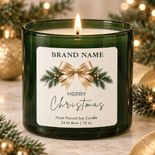 Elegant Gold Bow & Merry Christmas Candle Label