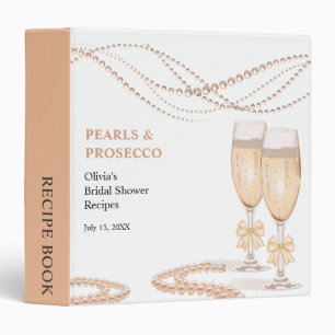 Elegant Gold Bow Pearls and Prosecco Bridal Shower Binder